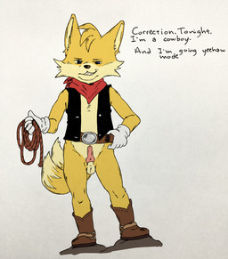 2_tails anthro balls clothed clothing fur genitals gloves hair handwear looking_at_viewer male multi_tail nude penis smile solo tail text young young_anthro young_male bug_eater sega sonic_the_hedgehog_(series) miles_prower canid canine fox mammal absurd_res hi_res traditional_media_(artwork)