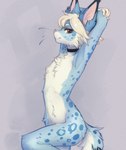 5_fingers anthro blue_body blue_fur blue_tail choker choker_only countershade_torso countershading female fingers fur hair jewelry looking_at_viewer markings navel necklace necklace_only nude nude_anthro nude_female red_eyes side_view simple_background smile solo spots spotted_body spotted_fur spotted_markings spotted_tail standing tail tail_markings white_hair yshanii felid feline mammal 2025 digital_media_(artwork) hi_res