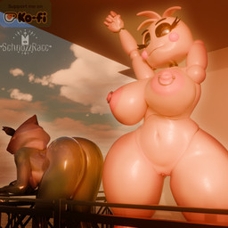 anthro balcony beakless bent_over big_breasts big_butt breasts butt duo eyes_closed female genitals machine morning nipple_piercing nipples nude piercing pose posing_nude standing stretching vulva wide_hips schnozzracclewd epic_games five_nights_at_freddy's five_nights_at_freddy's_2 fortnite scottgames lovetaste_chica raven_team_leader toy_chica_(fnaf) animatronic avian bear bird chicken galliform humanoid mammal phasianid robot 1:1 3d_(artwork) blender_(artwork) blender_cycles_(artwork) digital_media_(artwork) hi_res