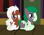 badumsquish blue_eyes brown_eyes duo equid equine fan_character feral green_hair hair hasbro hi_res hooves horse looking_at_viewer male mammal mossy_rock_(character) my_little_pony pony snow_shoes_(character) white_hair young young_feral young_male