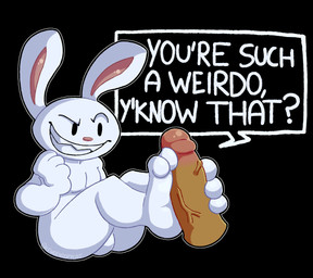 anthro black_background duo feet foot_fetish foot_play footjob fur genitals glans humanoid_genitalia humanoid_penis male male/male penile penis sex sharp_teeth simple_background sitting teasing teeth text two-footed_footjob white_body white_fur enoopycat sam_and_max max_(sam_and_max) lagomorph leporid mammal rabbit english_text hi_res
