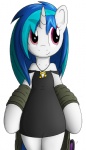 anthro cloth clothing dress eyewear female glasses hair hoodie horn jewelry long_hair multicolored_hair purple_eyes smile solo topwear two_tone_hair tg-0 friendship_is_magic hasbro my_little_pony mythology vinyl_scratch_(mlp) equid equine mammal mythological_creature mythological_equine unicorn