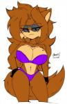 annoyed anthro bangs big_breasts bikini bra breasts brown_body brown_fur clothed clothing eyewear female fluffy fur hair long_hair long_tail looking_at_viewer panties skimpy solo spandex sunglasses swimwear tail tight_clothing two-piece_swimsuit underwear zhengfox fineeve_the_wolf_soldier canid canine fox mammal hi_res