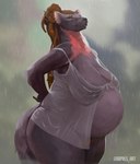 anthro areola belly big_belly big_breasts big_butt breasts butt clothing female huge_belly huge_breasts nightgown nipples pregnant pregnant_anthro pregnant_female pubes sagging_breasts slightly_chubby solo thick_thighs translucent translucent_clothing wide_hips bbpxls hyena mammal hi_res