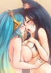 5_fingers bare_shoulders big_breasts black_hair blue_hair blush bodily_fluids breast_squish breasts breasts_frottage cum cum_in_hair cum_in_mouth cum_inside cum_on_body cum_on_breasts cum_on_tongue cum_on_upper_body cum_string duo eyebrows eyelashes eyes_closed female female/female female_on_human female_on_humanoid fingers genital_fluids hair hand_on_belly hand_on_breast human_on_humanoid inner_ear_fluff interspecies long_hair markings nude open_mouth pigtails snowballing squish teeth tongue tongue_out tuft whisker_markings white_body white_skin yellow_eyes ricegnat league_of_legends riot_games tencent ahri_(lol) sona_(lol) animal_humanoid cat_humanoid felid felid_humanoid feline feline_humanoid human humanoid mammal mammal_humanoid hi_res