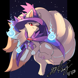 cloak clothing costume female feral hat headgear headwear holidays multi_tail tail gingy_k_fox halloween nintendo pokemon generation_1_pokemon generation_4_pokemon mismagius ninetales pokemon_(species) will-o'-the-wisp 1:1 character_request