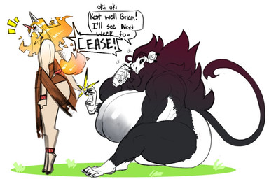 anthro big_breasts big_butt bottomwear breasts butt clothing duo female horn huge_breasts huge_butt loincloth male male/female nipples dongwongtang mythology okiora equid equine haplorhine mammal monkey mythological_creature mythological_equine primate unicorn