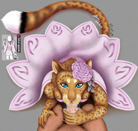 anthro blue_eyes bodily_fluids cheetah_spots claws clothing cum cum_in_mouth cum_inside dipstick_tail duo fellatio female flower fur genital_fluids looking_at_viewer male male/female markings oral orange_body orange_fur partially_inside penile pink_clothing plant rose_(flower) sex shawl spots spotted_body spotted_fur tail tail_markings white_tail_tip zeryxis microsoft the_elder_scrolls felid humanoid khajiit mammal hi_res