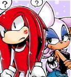 anthro bat comic echidna female kiss_mark knuckles_the_echidna lipstick lipstick_on_face makeup male mammal monotreme rouge_the_bat sega sonic_the_hedgehog_(series) urahyu