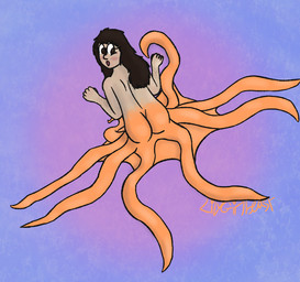 arm_hair blush body_hair brown_eyes brown_hair butt butt_focus chestnut_hair glistening glistening_butt glistening_tentacles hair not_furry orange_tentacles rear_view solo split_form surprised tentacles lilygirlbeast octolily_(lilygirlbeast) aquatic cecaelia cecaelia_humanoid cephalopod coleoid humanoid merfolk mollusk octopodiform octopus trans_(lore) trans_woman_(lore)