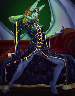 anthro barely_visible_genitalia barely_visible_vulva bat_wings biped clothed clothing fangs female female_anthro furniture genitals membrane_(anatomy) membranous_wings nipple_outline presenting sofa solo teeth torn_clothing vulva wings lontik fan_character vampire absurd_res hi_res
