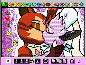 ambiguous_gender anthro claws duo eyes_closed feathers french_kissing fur heart_symbol hug jewelry kissing male pink_body pink_fur red_body simple_background star stripes rodricoro mario_paint nintendo pokemon kerolink vloog domestic_cat felid feline felis generation_4_pokemon generation_8_pokemon mammal pokemon_(species) sneasler weavile bust_portrait colored digital_media_(artwork) dithering mario_paint_(artwork) portrait shaded
