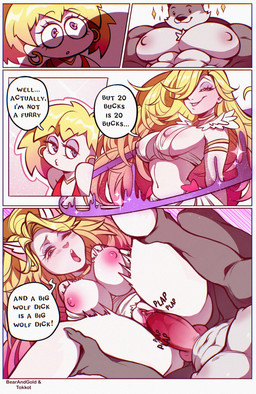 ahegao anthro blonde_hair breasts clothing dialogue dominant duo female genitals hair humor long_hair looking_pleasured magic male male/female muscular nipples nude panties penis plap press sex silly text transformation underwear vulva wide_hips wings bearandgold tokkot angel canid canine canis felid feline human humanoid mammal wolf absurd_res comic english_text hi_res meme