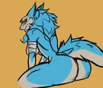 bandage breasts butt female hair hi_res looking_at_viewer looking_back looking_back_at_viewer low-angle_view morpheuskibbe_(artist) sergal smile solo thick_thighs