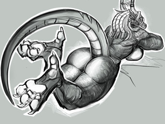 anthro big_breasts big_butt breast_squish breasts butt feet female horn horn_jewelry jewelry muscular muscular_anthro muscular_female non-mammal_breasts rear_view scales scar side_boob simple_background solo squish tail tall thick_thighs kingowl mythology kahurangi_(kingowl) dragon mythological_creature mythological_scalie scalie 2026 hi_res monochrome shaded simple_shading