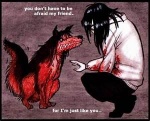 ambiguous_gender black_hair blood canine creepy creepypasta dog english_text grin hair human husky jeff_the_killer smile smile.dog teeth text
Rating: Safe
Score: 11
User: Theemokid123
Date: November 21, 2012
