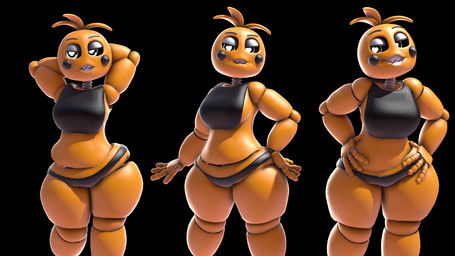 anthro beakless bib bite biting_lip black_background black_clothing black_panties black_underwear breasts clothing female glowing glowing_eyes half-closed_eyes hand_on_hip hand_on_own_hip hands_behind_head hands_on_hips hands_on_own_hips heart_pupils looking_at_viewer machine multiple_poses narrowed_eyes non-mammal_breasts panties pose self_bite sharp_teeth side_boob simple_background smile smiling_at_viewer solo teeth thick_thighs underwear wide_hips nugter five_nights_at_freddy's five_nights_at_freddy's_2 scottgames lovetaste_chica toy_chica_(fnaf) animatronic avian bird chicken galliform gallus_(genus) phasianid robot robot_anthro 3d_(artwork) digital_media_(artwork) hi_res