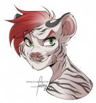 adolescent anthro bandage fur green_eyes hair looking_at_viewer male red_hair solo stripes white_body white_fur young furlana finnian_ennis felid mammal pantherine tiger 2018 digital_media_(artwork) shaded