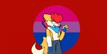 anthro bandage bisexual_pride_colors bottomwear clothing denim denim_bottomwear denim_clothing fingerless_gloves fluffy fluffy_tail gloves hair handwear jeans kerchief lgbt_pride male pants pride_color_background pride_colors red_hair scar shirtless simple_background solo tail rusty_(rustyfoxdraws) canid canine fox mammal digital_drawing_(artwork) digital_media_(artwork)