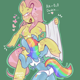 anthro anthro_on_anthro anthrofied bite_mark blue_body blue_eyes bodily_fluids bra clothed clothed/nude clothing cunnilingus cutie_mark drooling duo feathered_wings feathers female female/female green_background hair heart_symbol holding_object holding_towel inverted_nipples multicolored_hair nipples nude oral panties pink_hair rainbow_hair rear_view saliva sex simple_background spread_legs spreading towel underwear vaginal wings yellow_body axolotllurks friendship_is_magic hasbro my_little_pony mythology fluttershy_(mlp) rainbow_dash_(mlp) equid equine horse mammal mythological_creature mythological_equine pegasus pony 1:1 2024 hi_res
