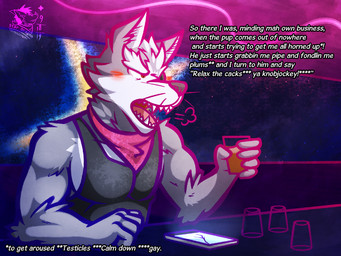 alcohol anthro beverage blush drunk irish kerchief male muscular muscular_anthro muscular_male neckerchief neckwear solo substance_intoxication text ventkazemaru nintendo star_fox wolf_o'donnell canid canine canis mammal wolf 4:3 english_text