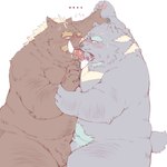 balls blush brown_body duo ellipsis genitals hand_holding hug humanoid_hands kissing male male/male overweight overweight_male penis simple_background text tongue tongue_out furipon bear mammal suid suine sus_(pig) wild_boar 1:1 absurd_res hi_res japanese_text