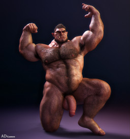 armpit_hair balls belly_hair big_muscles body_hair chest_hair facial_hair flaccid flexing flexing_bicep flexing_both_biceps genitals humanoid_genitalia humanoid_penis kneeling leg_hair male muscular muscular_male nipples not_furry nude on_one_knee penis pubes simple_background solo ad-games humanoid orc 3d_(artwork) digital_media_(artwork) hi_res