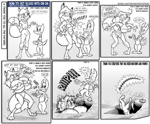 anthro bikini breaking_the_fourth_wall breast_expansion breasts clothed clothing duo expansion fanboy female humor inflation pun skimpy swimwear tail text two-piece_swimsuit visual_pun greyofpta juston_decristofaro mildred tank_model_vixen canid canine fox mammal digital_drawing_(artwork) digital_media_(artwork) english_text