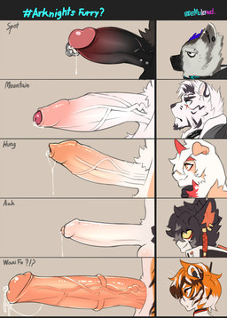 amber_eyes animal_genitalia animal_penis anthro balls big_penis black_hair black_stripes blue_eyes bodily_fluids chart comparing comparing_penis countershading crossgender crotch_tuft equine_genitalia equine_penis erection eyebrow_piercing facial_piercing floppy_ears foreskin fur genital_fluids genital_piercing genitals glans grey_background grey_body grey_fur group group_nudity gynomorph hair horn huge_penis humanoid_genitalia humanoid_penis interrobang intersex male medial_ring mismatched_animal_penis mismatched_genitalia mismatched_penis nude orange_body orange_fur penis penis_chart penis_piercing penis_size_difference piercing pink_glans precum precum_string prince_albert_piercing red_horn simple_background smile stripes tan_body tan_fur text tuft vein veiny_penis white_body white_countershading white_fur white_hair yellow_sclera emule arknights hypergryph penis_lineup studio_montagne aak_(arknights) hung_(arknights) mountain_(arknights) spot_(arknights) waai_fu_(arknights) canid canine canis domestic_cat domestic_dog felid feline felis hyena mammal pantherine tiger 2021 digital_drawing_(artwork) digital_media_(artwork) english_text hi_res