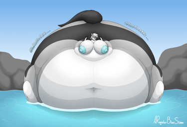 anthro areola belly belly_expansion belly_inflation big_areola big_belly black_body black_fur blue_eyes blue_nipples blue_tongue body_inflation breasts clothing clothing_pull dark_body dark_fur dark_room duct_tape expansion female floating floating_on_water fur grey_body grey_fur hair hot_spring huge_areola huge_belly hyper hyper_belly immobile inflation multicolored_body multicolored_fur nipples panties panty_pull pasties solo spherical_inflation tail tape tongue underwear underwear_pull water white_body white_fur white_hair aregularblueslime maxine_(dragonmamamax) canid canine canis mammal wolf 2025 absurd_res hi_res