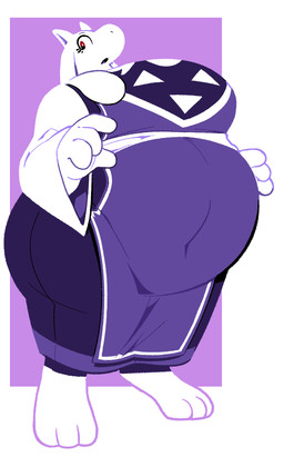 3_toes 4_fingers anthro belly big_belly big_breasts big_butt breasts butt clothing dress feet female fingers floppy_ears fur horn long_ears no_shoes obese obese_anthro obese_female open_mouth overweight overweight_anthro overweight_female purple_clothing purple_dress red_eyes snout solo symbol toes white_body white_clothing white_fur wide_hips boot_(artist) undertale_(series) toriel boss_monster_(undertale) bovid caprine goat mammal 2026 hi_res