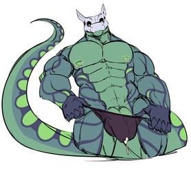 2_penises abs bodily_fluids clothing genital_fluids genitals jockstrap male multi_genitalia multi_penis muscular nipple_piercing nipples pecs penis piercing precum sketchy solo underwear sorakskullsnake sorak reptile scalie skullsnake_(species) snake