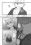 anthro canid canine canis chest_tuft comic cotton_(artist) dialogue domestic_dog duo fur greyscale japanese_text male mammal monochrome natsume_(tooboe_bookmark) nitobe solo_focus text tooboe_bookmark translation_request tuft