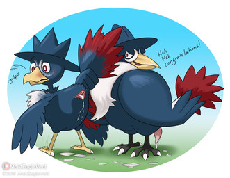 after_sex ambiguous_gender animal_genitalia avian_butt beak blush bodily_fluids cloaca cum cum_from_cloaca cum_in_cloaca cum_inside duo feral feral_on_feral gaping gaping_cloaca genital_fluids genitals male male/ambiguous neck_tuft penis red_eyes tapering_penis transformation tuft pornithologist nintendo pokemon avian bird corvid generation_2_pokemon generation_4_pokemon honchkrow murkrow oscine passerine pokemon_(species)
