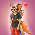 anthro duo fur green_eyes hair heart_symbol male male/male orange_body orange_fur red_hair smoking sosalkis domestic_cat felid feline felis lion mammal pantherine somali_cat hi_res