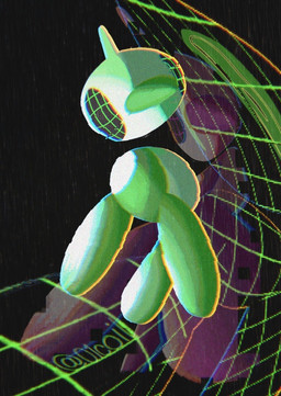 abstract_background alternate_color ambiguous_gender big_eyes big_head floating_head glitch horn looking_at_viewer not_furry reflection solo tail geta_(artist) nintendo pokemon digital_creature generation_4_pokemon glitch_creature pokemon_(species) porygon-z film_grain full-length_portrait hi_res portrait