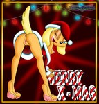 anthro anus ass_up big_ears blonde_hair blue_eyes bottomless butt clothed clothing costume doggystyle feet female from_behind_position fur genitals good_girl hair long_ears nipples no_underwear paws pussy santa_costume sex solo spread_legs spreading teeth tongue brandyfriend1 brandy_and_mr._whiskers disney brandy_harrington canid canine canis domestic_dog mammal