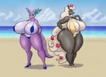 areola areola_slip beach big_breasts bikini breasts cleavage clothed clothing duo female footwear high_heels huge_breasts seaside shoes swimwear thick_thighs two-piece_swimsuit deadpliss kaboozle nintendo pokemon coraline_(oblivion_zero) xia_(deadpliss) generation_1_pokemon generation_6_pokemon mega_ampharos mega_evolution nidoking pokemon_(species) absurd_res hi_res