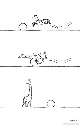 ball falling feral hitting inertia running tripping tango_gao deer giraffe giraffid mammal black_and_white comic hi_res line_art monochrome