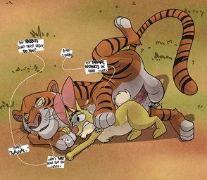anal anal_penetration anthro balls duo erection genitals male male/male male_penetrated penetration penis predator_penetrating_prey size_difference tail text argon_vile disney the_jungle_book winnie_the_pooh_(franchise) rabbit_(winnie_the_pooh) shere_khan bengal_tiger felid lagomorph leporid mammal pantherine rabbit tiger english_text hi_res
