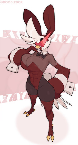 ab_outline abs anthro armwear beak big_breasts bow_tie breasts bunny_costume cleavage clothed clothing costume elbow_gloves eyewear fake_ears fake_rabbit_ears fake_rabbit_tail fake_tail feather_hands feathers feet female footwear furgonomic_footwear furgonomics gloves hair hand_on_hip handwear high-angle_view holidays legwear leotard markings mole_(marking) navel navel_outline non-mammal_breasts non-mammal_navel pantyhose red_armwear red_clothing red_elbow_gloves red_eyewear red_gloves red_handwear red_legwear red_leotard red_sunglasses red_thigh_highs shirt_collar shirt_cuffs solo sunglasses tail tail_feathers talons thick_thighs thigh_highs toes triangle_shades white_body white_feathers white_hair wide_hips doodledox easter carol_(doodledox) accipitrid accipitriform avian bald_eagle bird eagle sea_eagle 2024 hi_res