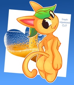 3_fingers anthro black_eyes blue_border blue_text border breasts butt eyelashes female fingers food fruit green_hair hair handpaw iris leaf leaf_hair looking_at_viewer looking_back nipples no_pupils nude open_mouth open_smile orange_body orange_ears orange_tail outline outside_border paws pink_inner_ear plant plant_hair pseudo_hair rear_view red_nipples simple_background small_breasts smile solo tail text white_background funkys0da animal_crossing nintendo tangy_(animal_crossing) domestic_cat elemental_creature felid feline felis flora_fauna food_creature living_fruit mammal absurd_res english_text half-length_portrait hi_res portrait