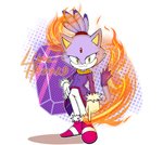 anthro clothed clothing eyelashes female fire footwear forehead_gem fur gem gesture gloves hand_gesture hand_on_hip handwear looking_at_viewer on_model pointing purple_body purple_clothing purple_fur shoes simple_background sol_emerald solo standing white_background white_body white_fur yellow_eyes limehazard sega sonic_the_hedgehog_(series) blaze_the_cat domestic_cat felid feline felis mammal