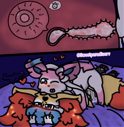 anthro anthro_on_feral anthro_penetrated bed bestiality bodily_fluids breed cum cum_in_vagina cum_inside duo female female_on_feral female_penetrated feral feral_penetrating feral_penetrating_anthro feral_penetrating_female fluffy furniture genital_fluids internal internal_vaginal lying male male/female male_on_anthro male_penetrating male_penetrating_anthro male_penetrating_female on_front one_eye_closed open_mouth penetration sex x-ray_view venturssildraws nintendo pokemon braixen_roussil_(venturssildraws) sylveon_venture_(venturssildraws) braixen eeveelution generation_6_pokemon pokemon_(species) sylveon hi_res