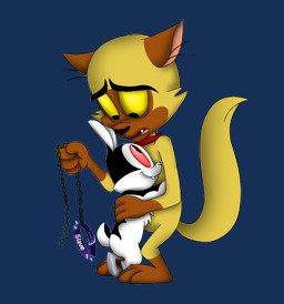 anthro black_body black_eyes black_fur collar cuddling duo eye_contact feral fur looking_at_another open_mouth red_eyes simple_background smile transparent_background white_body white_fur yellow_eyes amegared bunnicula_(series) bunnicula chester_(bunnicula) domestic_cat felid feline felis lagomorph leporid mammal rabbit vampire alpha_channel