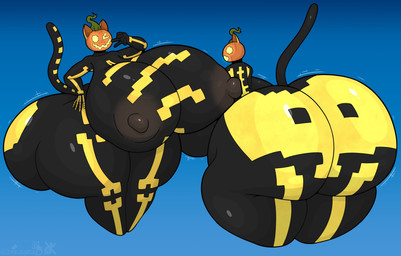 anthro areola big_breasts big_butt breasts butt female food for_a_head fruit gesture grey_areola grey_nipples hand_gesture huge_breasts huge_butt huge_hips huge_thighs hyper hyper_breasts hyper_butt hyper_hips hyper_thighs multicolored_body nipples nude plant pumpkin pumpkin_head solo thick_thighs two_tone_body v_sign wide_hips stemingbunbun epic_games fortnite spice_(fortnite) domestic_cat felid feline felis mammal object_head 2025 absurd_res digital_media_(artwork) hi_res