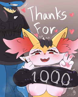 animal_genitalia animal_penis anthro anthro_on_anthro balls big_balls big_breasts big_penis black_penis blush blush_lines bodypaint breasts female genitals gesture hand_gesture heart_symbol male male/female nipples pawpads penis pink_pawpads text v_sign dukeofbananas nintendo pokemon braixen generation_4_pokemon generation_6_pokemon lucario pokemon_(species) 4:5 absurd_res hi_res
