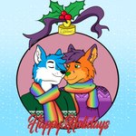 1:1 alexaxes anthro canid canine catitosweet christmas clothing duo flag fox hi_res holidays holly_(plant) invalid_background male male/male mammal plant proud scarf sweater topwear