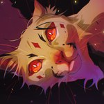 abstract_background ambiguous_gender facial_markings feral fur head_markings inner_ear_fluff looking_at_viewer lying markings mouth_closed on_side orange_eyes pupils red_inner_ear red_markings red_nose slit_pupils solo tuft whiskers white_body white_fur white_inner_ear_fluff white_pupils blackscour felid mammal 1:1 hi_res