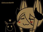 :3 ambiguous_gender anthro big_ears black_background black_body blush chibi duo eyelashes eyes_closed female hair heart_symbol horn long_neck simple_background smile aluxander01 flower_knight_dakini prakasha_(flower_knight_dakini) canid canine demon fox mammal